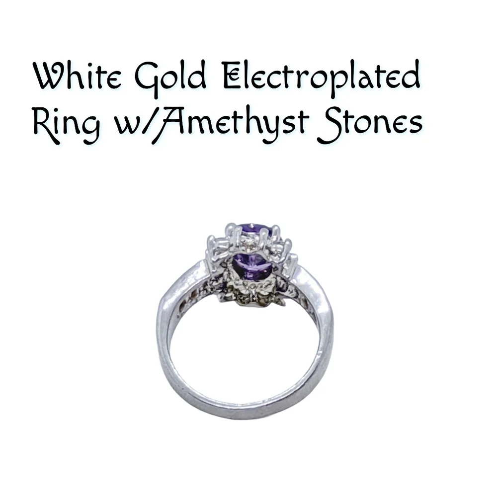 Amethyst CZ Stones Electroplated Ring. NWOT